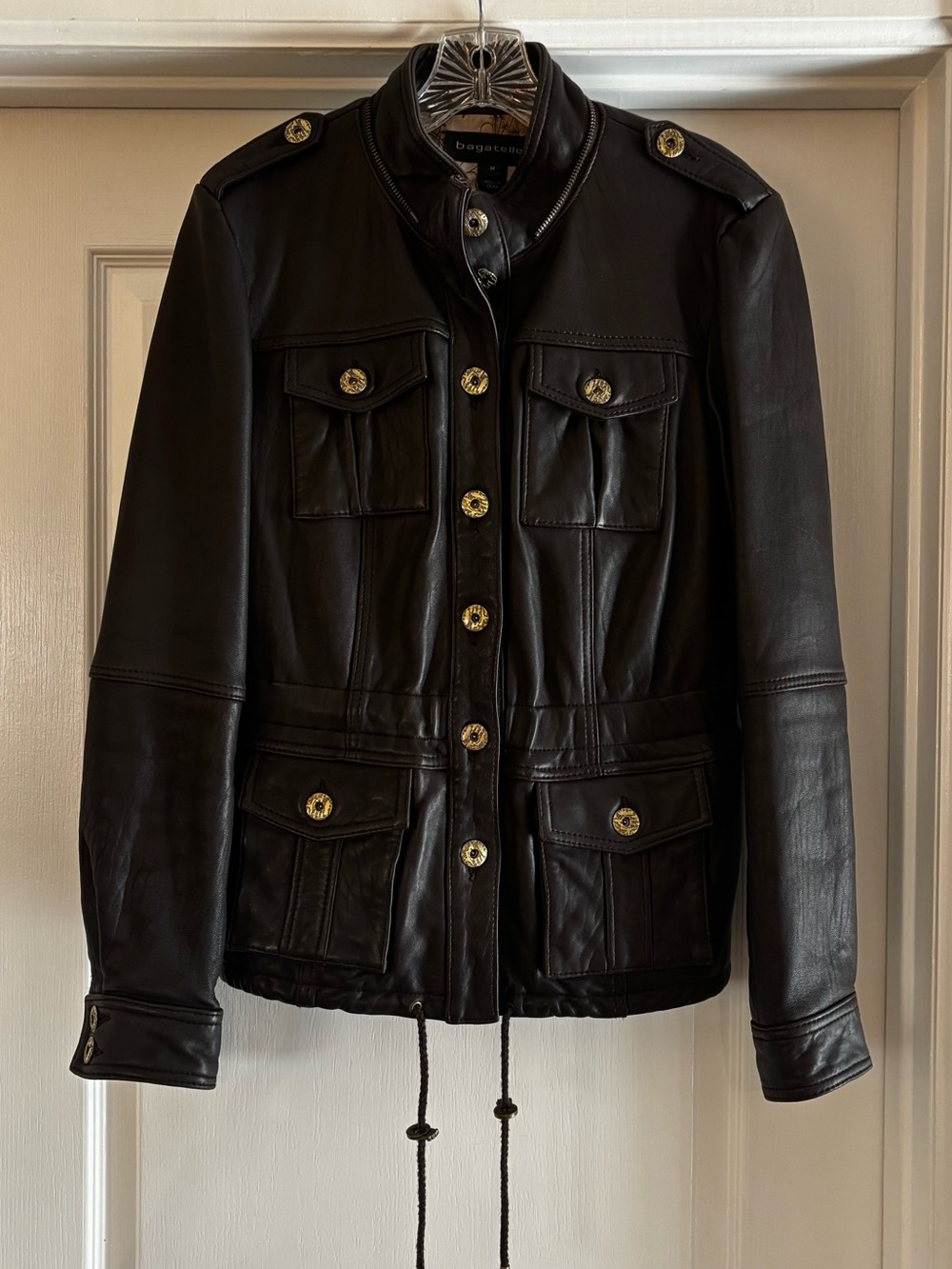 Women’s Bagatelle Vintage Brown Leather Utility Jacket Size L - Picture 12 of 15